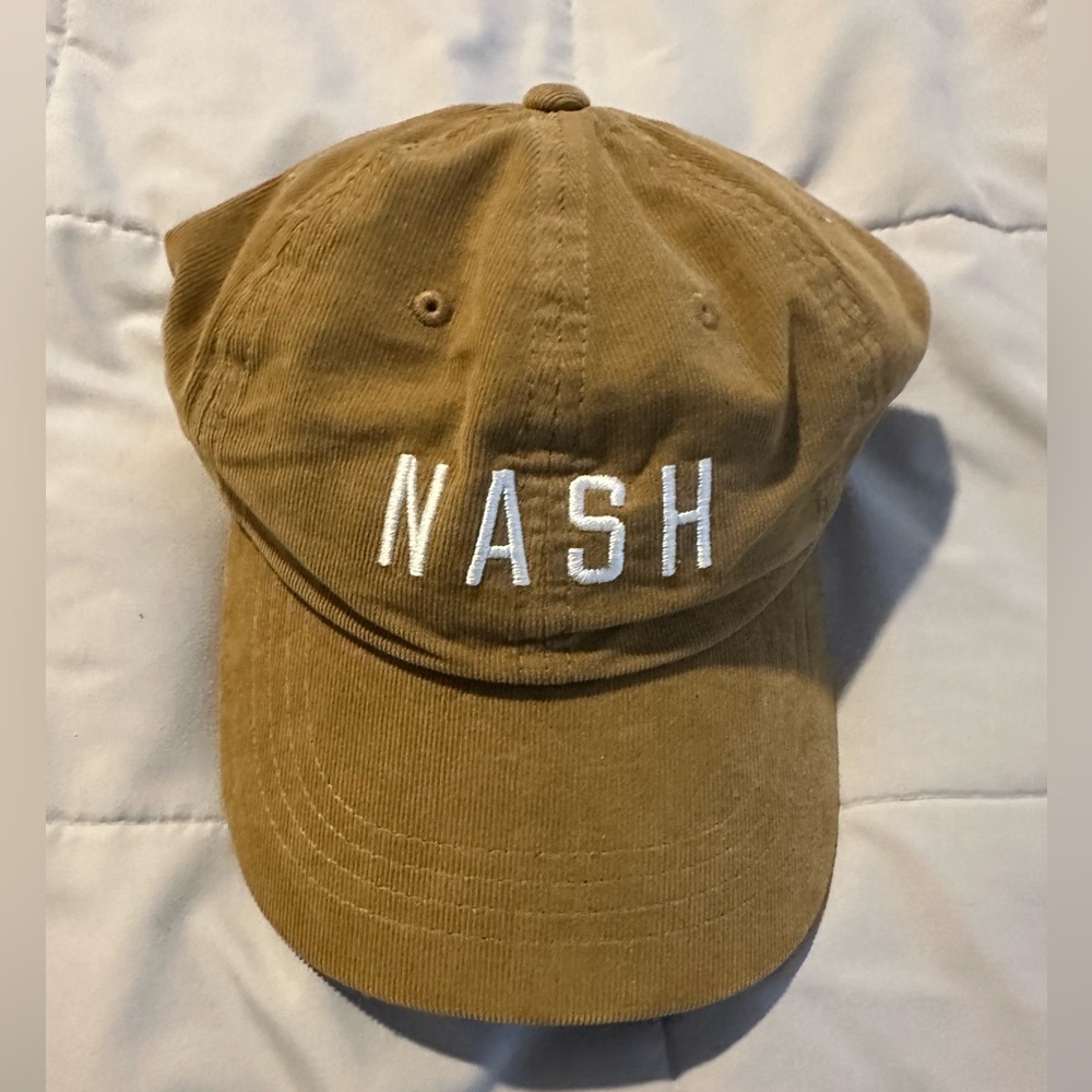 The Nash Collection Tan Corduroy Embroidered Hat